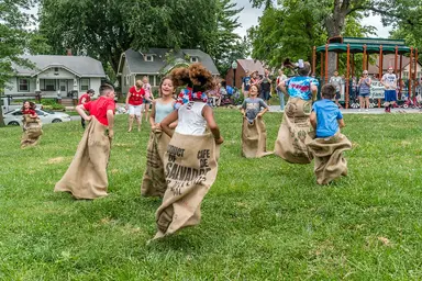 A sack race happening